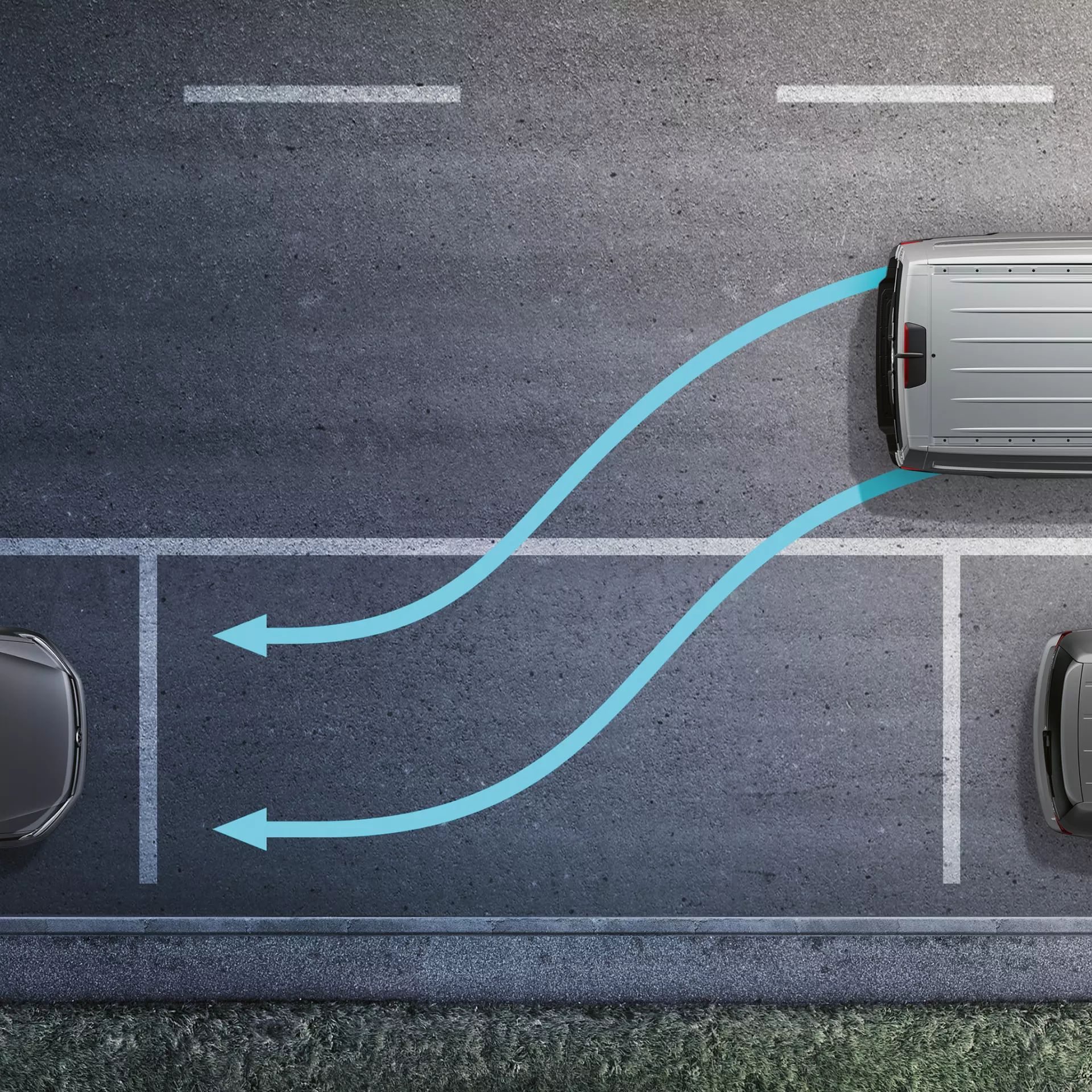 Volkswagen Caddy Cargo na parkovišti s parkovacím asistentem