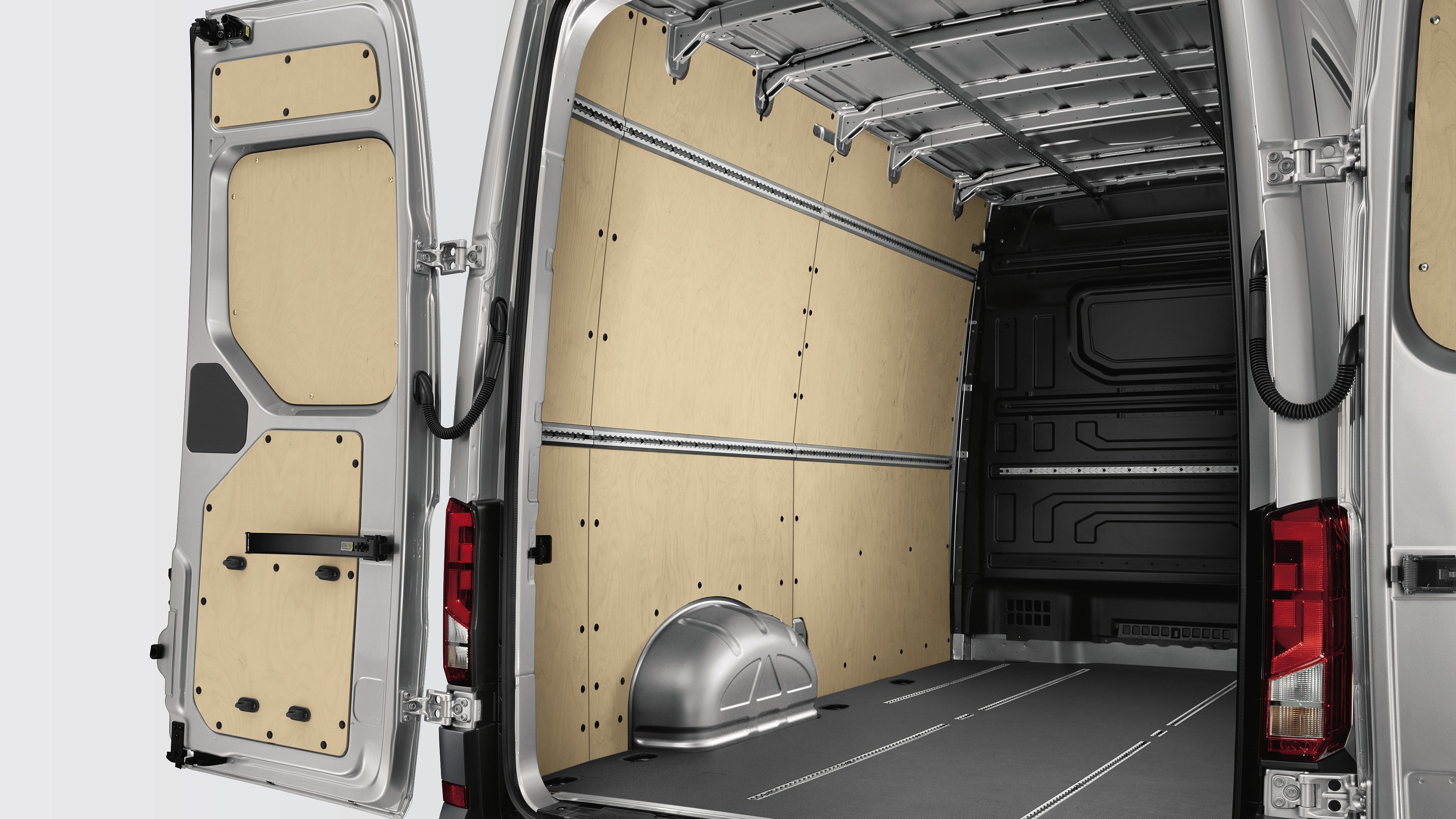 Lišty pro uchycení nákladu a úchytná oka v nákladovém prostoru modelu Crafter Skříňový vůz značky Volkswagen