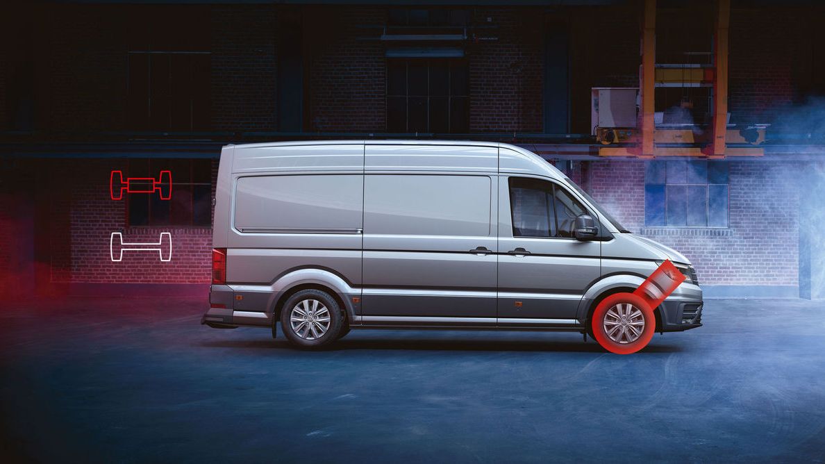 Pohled z boku VW Crafter Podvozek. 