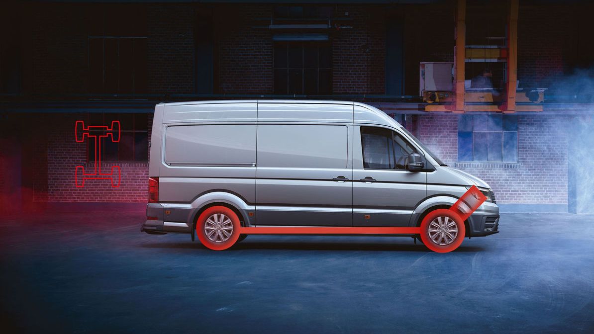 Pohled z boku VW Crafter Podvozek. 
