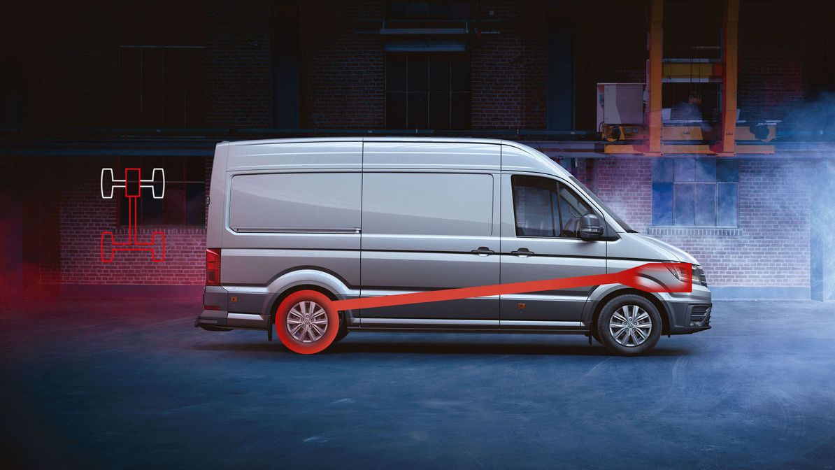 Pohled z boku VW Crafter Podvozek. 