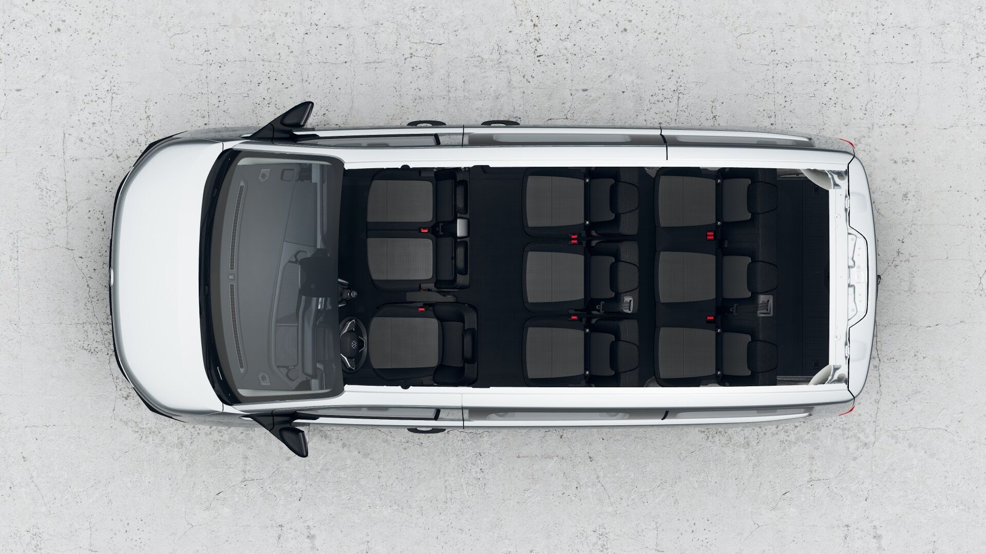 Volkswagen Caravelle pohled shora na sedadla